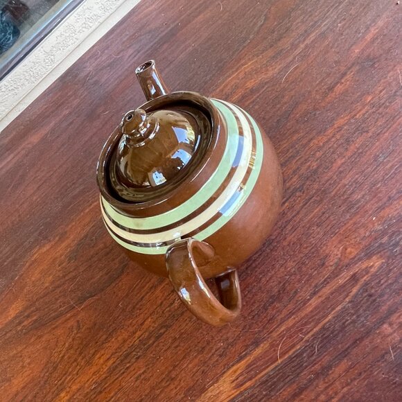 Mid Century Ridgeway England Brown Glaze Striped Redware Teapot - Picture 2 of 8